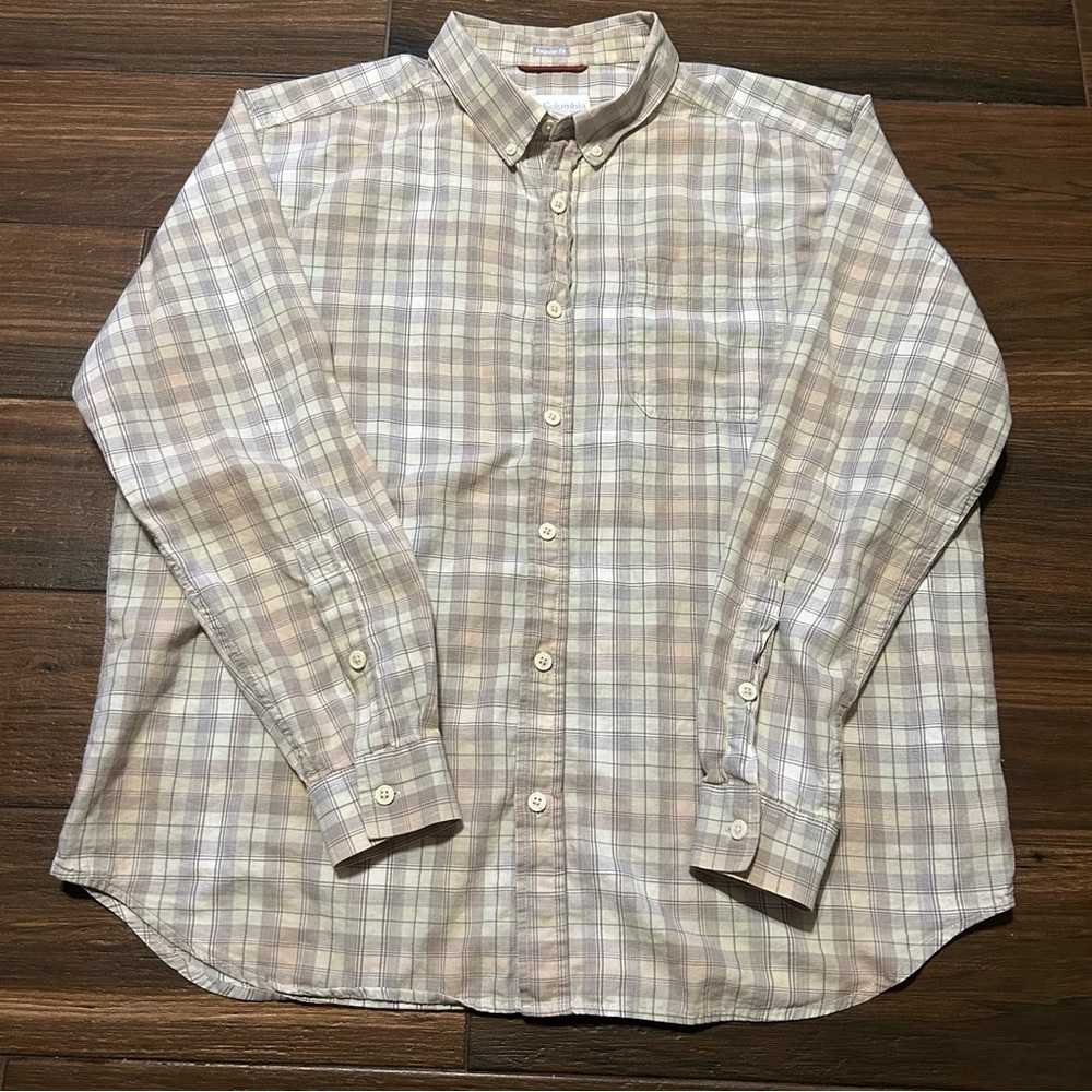 Columbia Men’s Long Sleeve Regular Fit Shirt XL Tan Cream 100% Cotton‎